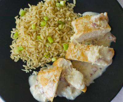Chicken Carbonara with butter garlic rice